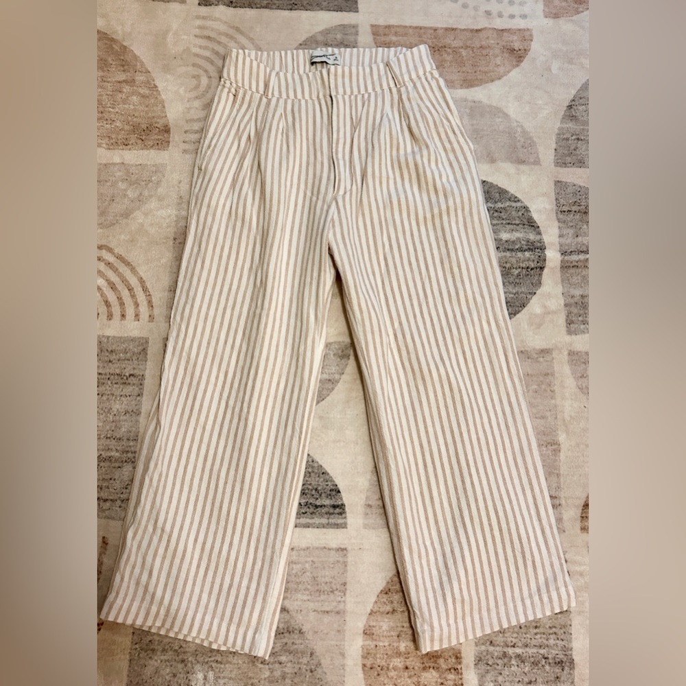 Abercrombie & Fitch Striped Tan Women’s Linen Blend lined Pant size:Sr